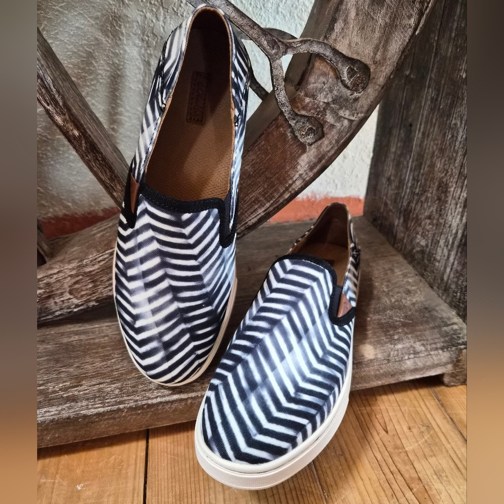 Olukai Black and White Slip-On Women's Shoes